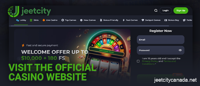 Go to the Jeetcity Casino website to register