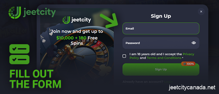 Provide details to create a Jeetcity Casino account