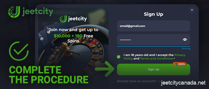 Confirm your account creation at Jeetcity Casino