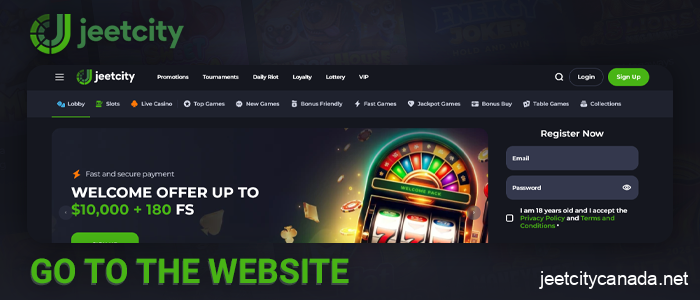 Visit JeetCity online casino site to deposit