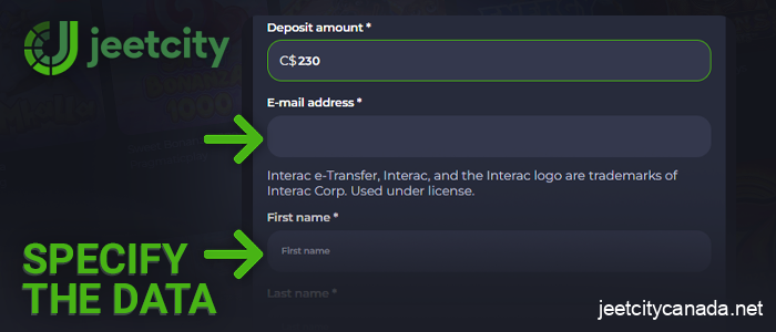 Enter the correct deposit details for JeetCity Casino